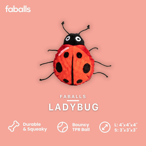 fabdog Faballs Dog Ball Toys, Super Squeaky Durable Plush Toys for All Breeds - Large Lady Bug
