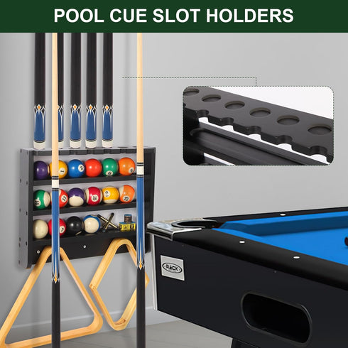 Pool Stick Holder - 7 Pool Cue Rack Wall Mount with Cue Rest and Ball Holder, Wooden Accessories for Game Room