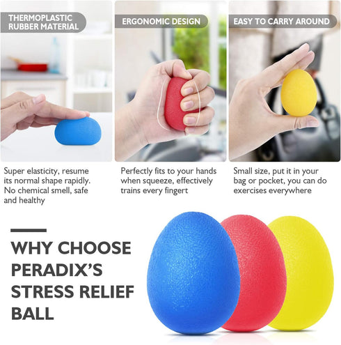 Peradix Hand Grip Strength Trainer, Stress Relief Ball for Adults and Kids, Set of 3 Finger Resistance Tools