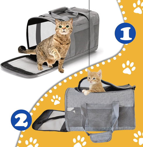 Cat Travel Carrier, Soft-Sided Collapsible Ventilated Breathable Carrier for Small Dogs and Airline Approved Cats under