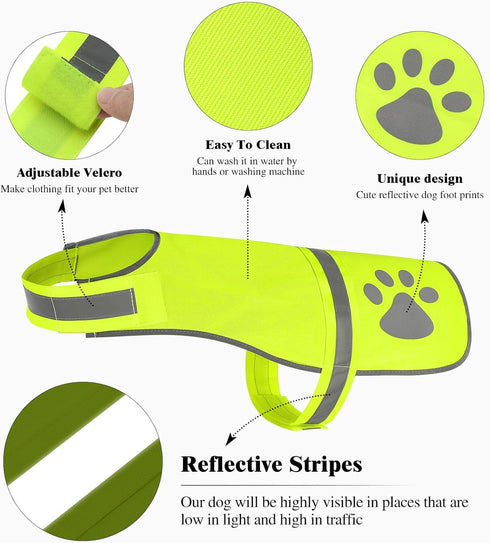 Reflective Dog Vest for Safety, High Visibility Fluorescent Pet Jacket, Lightweight Dog Clothes for Night Walking