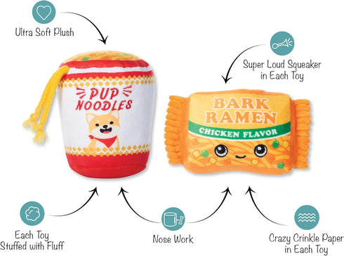Fringe Studio Plush Dog Toy Set with Treat Pockets for Interactive Play, Nothin’ But Noodles, 2 Piece Set, Pet Shop Collection (124011)
