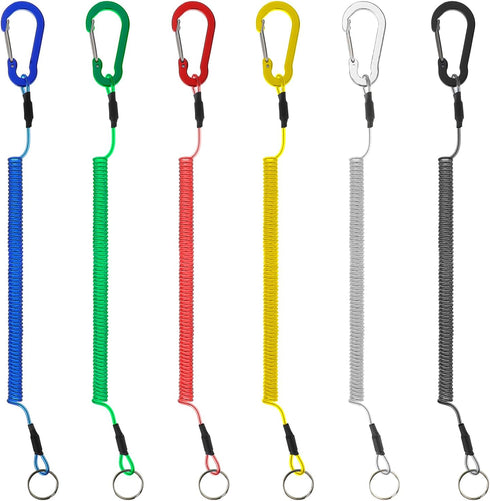 Retractable Wire Key Lanyard - 6 PCS Heavy Duty Steel Wire Coiled Cable with Aluminum Alloy Clip