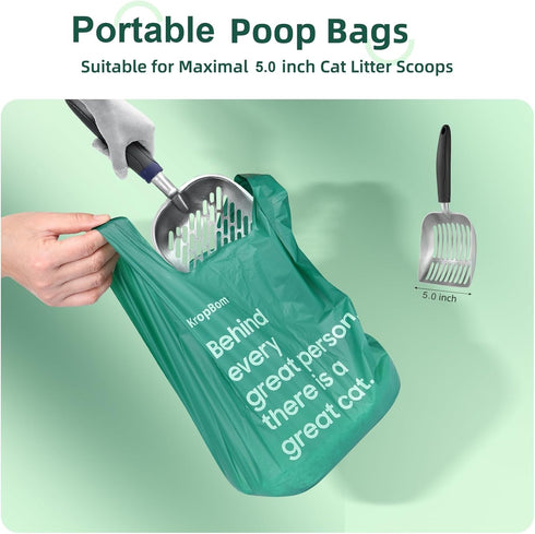KropBom 125 Count 70% Cat Poop Bags with Handles, Disposable Litter Bags for Pet Poop, Extra-Thick Kitty Cat Waste Bags