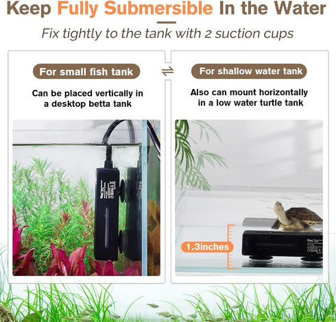hygger Mini Fish Tank Submersible Heater, 20W for 1-5 Gallons Desktop Betta Aquarium with Digital Display Controller