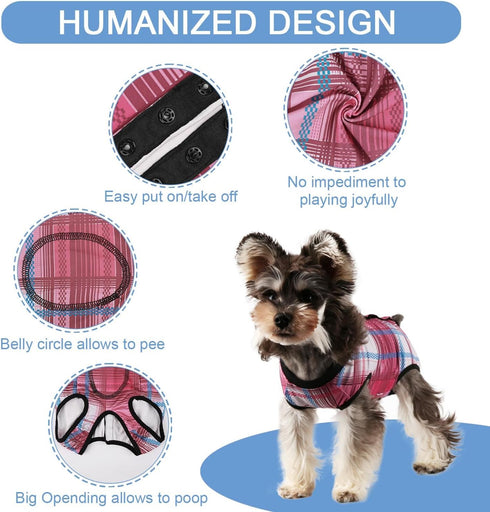 Dog Surgery Suit - Female Spay & Male Neuter Recovery Onesie, Pink Plaid/X-Large