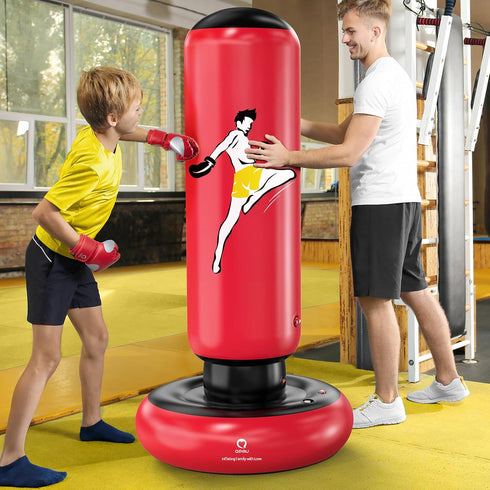66 Inch Set, 6-12, MMA QPAU Kids Punching Bag Toy with Boxing Gloves, Larger Stable Kids Inflatable Boxing Bag Gifts