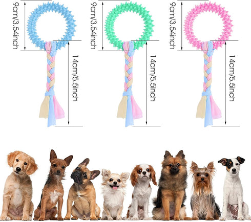 Puppy Teething Toys with Cotton Ropes, 3 Pcs Rubber Chew Toy Rings for Small/Medium Dogs