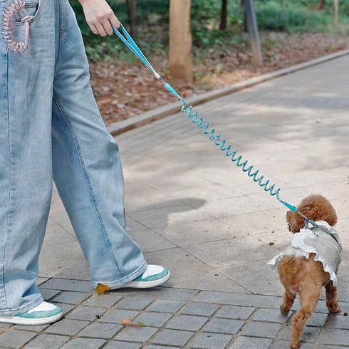 7FT Chew Proof Stretch Dog Leash Cable, Reflective Anti-Pull with Soft Wide Nylon Handle for Small Dogs, Blue