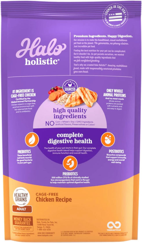 Halo Holistic Cat Food Dry, Cage-free Chicken Recipe, Complete Digestive Health, Adult Formula, 6-lb Bag