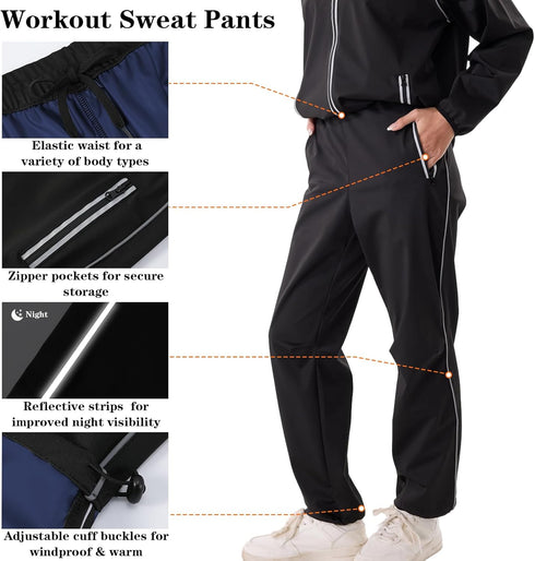 Women's Sauna Suit Sweat Jacket Pants Anti Rip Sweat Suits for Gym Workout Long Sleeve Tops Sweat Suits Sauna Shirt