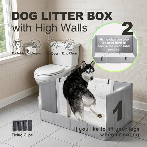 HQ4US 4LEGS Seamless, Dog Litter Box, Pee Pad Holder Foldable, Indoor Dog Potty Tray for Puppy & Large Dogs, High