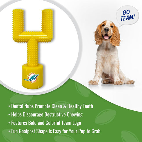 NFL Miami Dolphins Mega- Chew Hard Nylon Bacon-Flavored Dog Bone Football Goal Post Chew Toy. Interactive Tasty Fun Dog