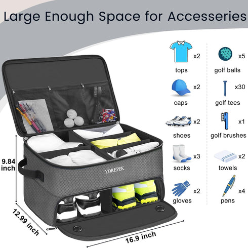 YOREPEK 2 Layer Waterproof Golf Trunk Organizer, Car Locker with Ventilated Compartment for 2 Pair Shoes