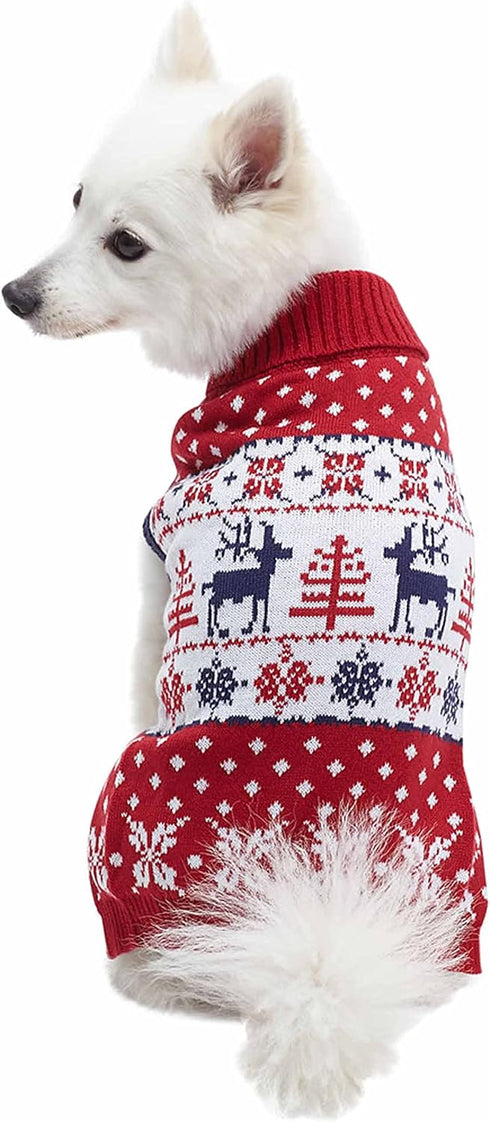 Blueberry Pet Ugly Christmas Reindeer Dog Sweater, Turtleneck Holiday Matching Clothes for Medium Dogs, Tango Red &