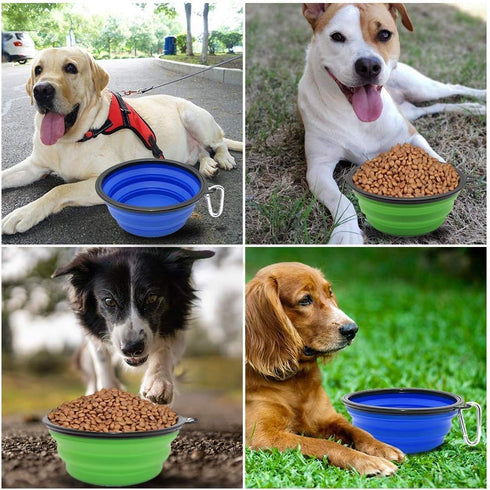 Collapsible Water Bowls for Cats Dogs, 2 Pack, Portable Pet Feeding Dish for Traveling, Large, Blue+Green