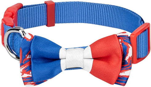 Blueberry Pet Adjustable Bowtie Dog Collar, Patriotic Spirits France Flag, Handmade Jacquard Weave Fabric, Small