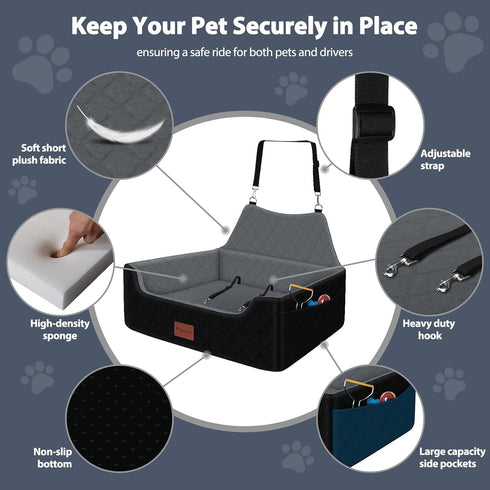 55lbs, 2 Dog Car Seat for Medium Large Dogs Under Detachable and Washable Dog Booster Seats with Thick Cushion, Pet