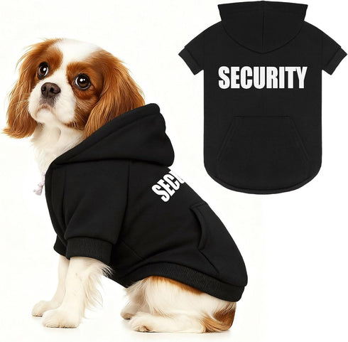 Waoduld Dog Sweaters,Security Dog Hoodie,Warm Brushed Fleece Sweatshirt with Hood & Pocket,Leash Hole,Cozy