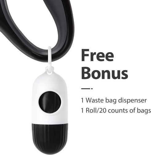 Fida Retractable Dog Leash with Dispenser and Poop Bags, 16 ft Pet Walking Leash for Medium Dog or Cat up to 44 lbs, Anti-Slip Handle, Tangle-Free, Reflective Nylon Tape (M, Black)