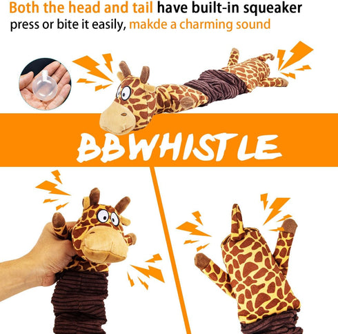 Squeaky Dog Toys for Boredom, No Stuffing Tug-of-War Toy with Crinkle Paper, Interactive Elastic Puppy Toys for All
