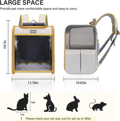 Cat Carrier Backpack, Large Collapsible Breathable Carrier for Cats Under 16 lbs, Small Dog Travel Bag for Car