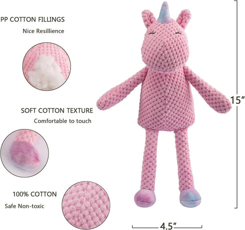 GOOLA Durable Plush Squeaky Dog Toys with Crinkle Paper, Unicorn Themed Pack for Puppies to Large Dogs