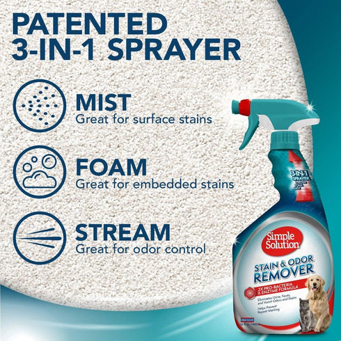 Simple Solution Pet Stain and Odor Remover | Enzymatic Cleaner with 2X Pro-Bacteria Cleaning Power, 32 Ounces
