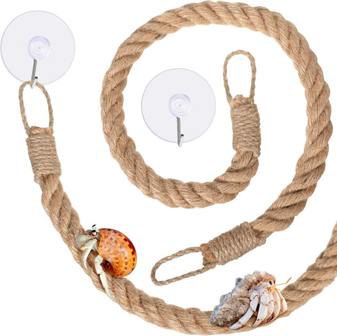 Hermit Crab Toys, 23.6 Inch Climbing Jute Rope Ladder with Hooks, Reptile Tank Accessories for Hermit Crab Lizards