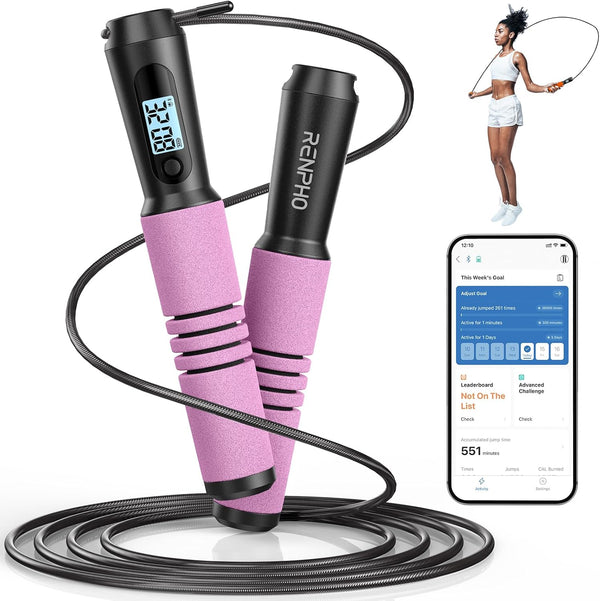 RENPHO Smart Jump Rope, Fitness Skipping Rope with APP Data Analysis for Home Gym, Crossfit