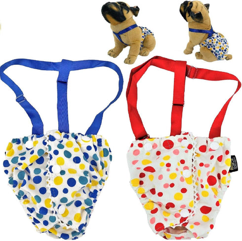 Female Dog Diaper with Suspenders, Cotton Reusable Washable for Small Breeds, Pack of 2 Colors, Medium