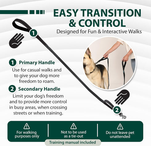 Sporn Dual Handle Padded Dog Training Leash, 6ft Heavy Duty for Maximum Control, Reflective Strap for Visibility