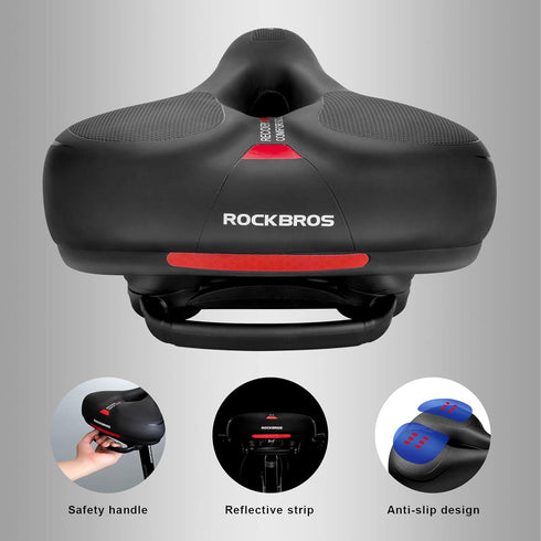 ROCKBROS Comfort Bike Seat, Soft Wide Saddle for Men and Women, Dual Shock Absorbing with Reflective Strip