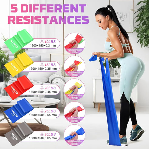 Resistance Bands, 5 Pcs Exercise Bands Elastic Stretch Bands for Fitness Yoga Pilates Stretching Strength Training, Workout Bands for Home Gym