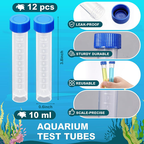 12 Pcs Replacement Test Tubes for Aquarium Test Kits, 10ml Plastic Self Standing Tubes with Scale Line