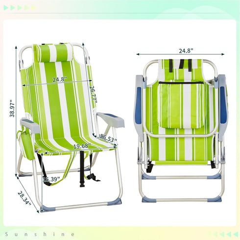 Pinikuyiro Backpack 5-Position Folding Beach Chairs,Portable Lay Flat Foldable Chair with Cup Holder and Towel Bars