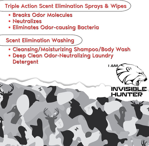 Zone Protects INVISIBLE HUNTER Scent Eliminator Wipes, 80-Count Triple Action Odor Control for Gear & Skin