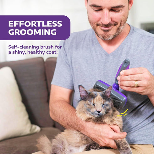 Hertzko Self-Cleaning Slicker Brush - Grooming Rake and Comb for Deshedding Long and Short-Haired Pets
