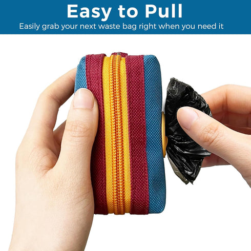 Dog Poop Bag Holder for Leash, Zippered Canvas Poop Bag Dispenser Pouch with Velcro Straps & Metal Carabiner Clip