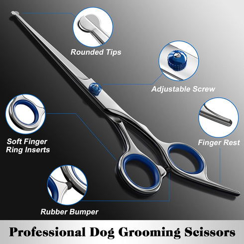 Saccison 4 1 Professional in Dog & Cat Grooming Scissors Kit with Safety Round Tips,Sharp & Durable,Dog Shears