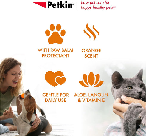 Petkin Big N' Thick Paw Wipes for Dogs, 100 Large Wipes for Cleaning Dirty Paws After Walks, Orange Scent