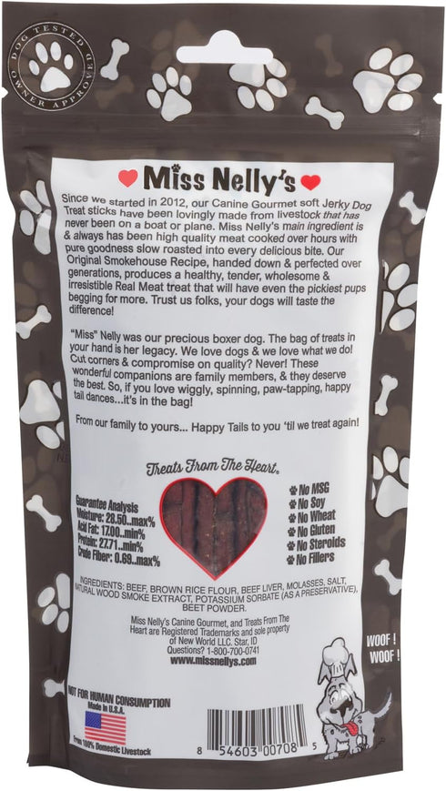 8 oz. Miss Nelly's -All Natural Beef Jerky Dog Treats - Soft Sticks - USA Made and Sourced - Original Smoke House