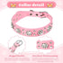 2 Pieces PU Leather Dog Collar Pink Rhinestone Pet Collar Flower Pattern Studded Dog Collar Adjustable Bling Puppy Collar PU Leather Crystal Pet Collars for Dogs (S:11-13 Inch)