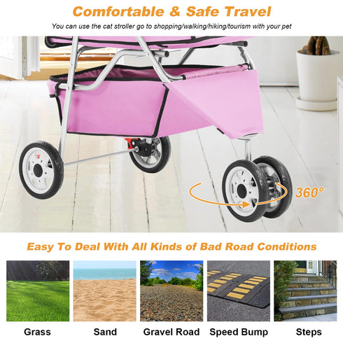 3 BestPet Wheels Pet Dog Stroller Cat Cage Jogger Stroller Cats Travel Folding Carrier Waterproof with Cup Holder