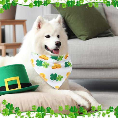 100 Paterr Pieces Dog Bandanas Bulk St. Patrick's Day Pet Handkerchief Shamrocks Soft Triangle Bibs Cute Kerchief