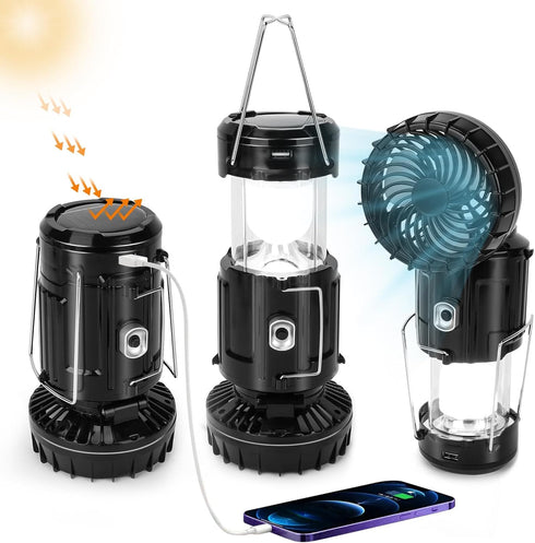 BUGPASS 2026 Upgrade Solar Portable Lantern Rechargeable Fan - Collapsible Lightweight LED Camping