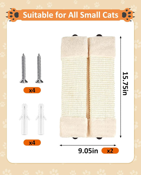 BNOSDM 2 Pack Cat Wall Corner Scratcher for Indoor Cats Walls Mounted Sisal Scratch Board Protector Vertical Anti Scratching Pad Protect Furniture Pet Wear Resistant Mat for Door Sofa