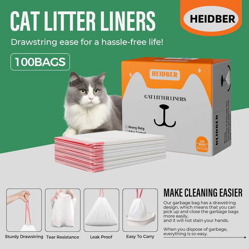 HEIDBER 100 Pack-Robot 3 4 Drawstring Cat Litter Box Liners Litter Liner Bags for Robot and Cleanpethome/PETKIT PuraX