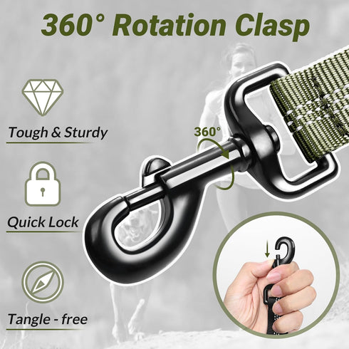rabbitgoo Green Military Dog Leash, 5.2FT Bungee Training Leash with Shock Absorption & 2 Padded Control Handles