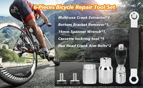 Oumers Bike Repair Tools - Multi-use Bike Crank Extractor, Bottom Bracket Remover & 16mm Spanner Wrench